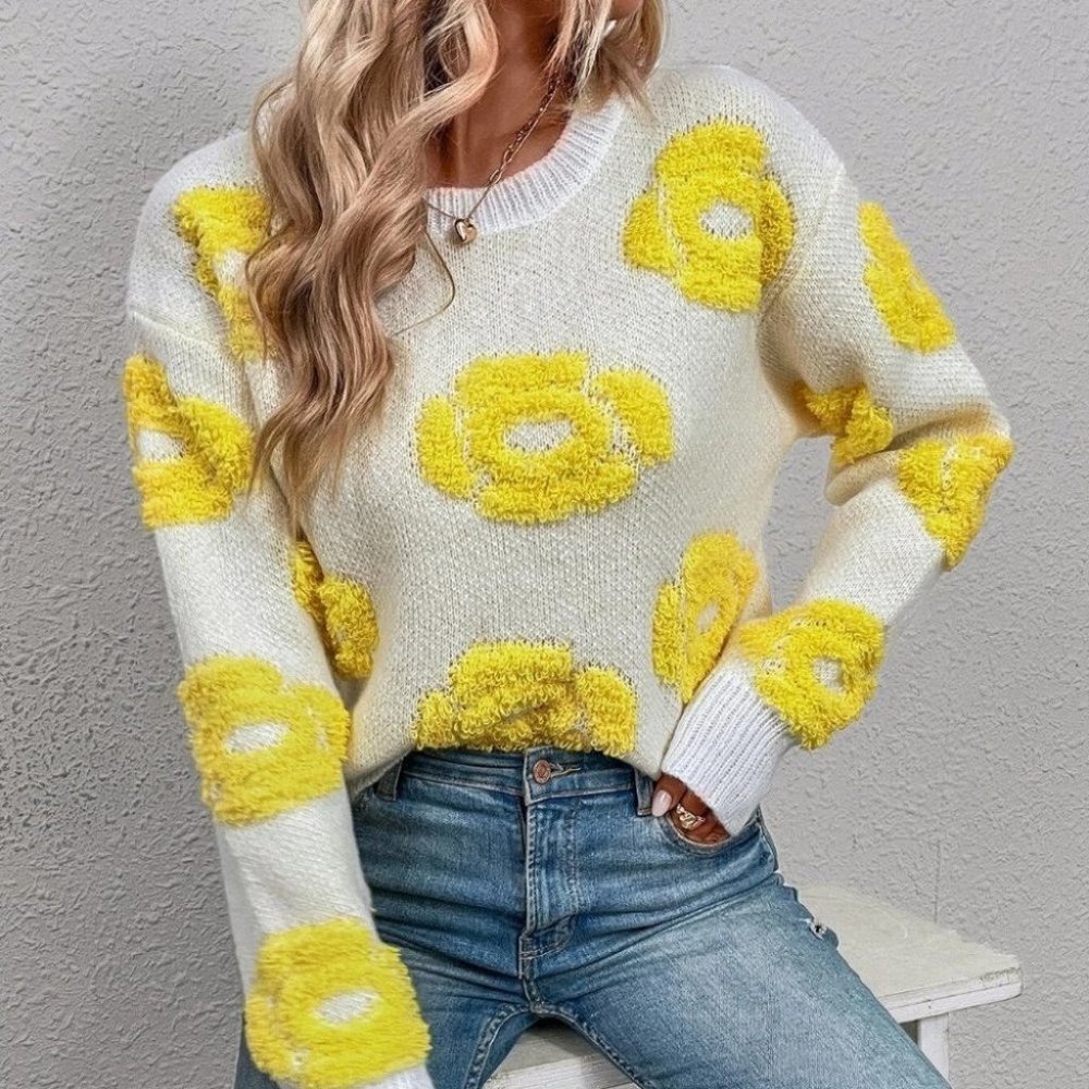 Boho Yellow Floral Print Sweater - Picture 5 of 5